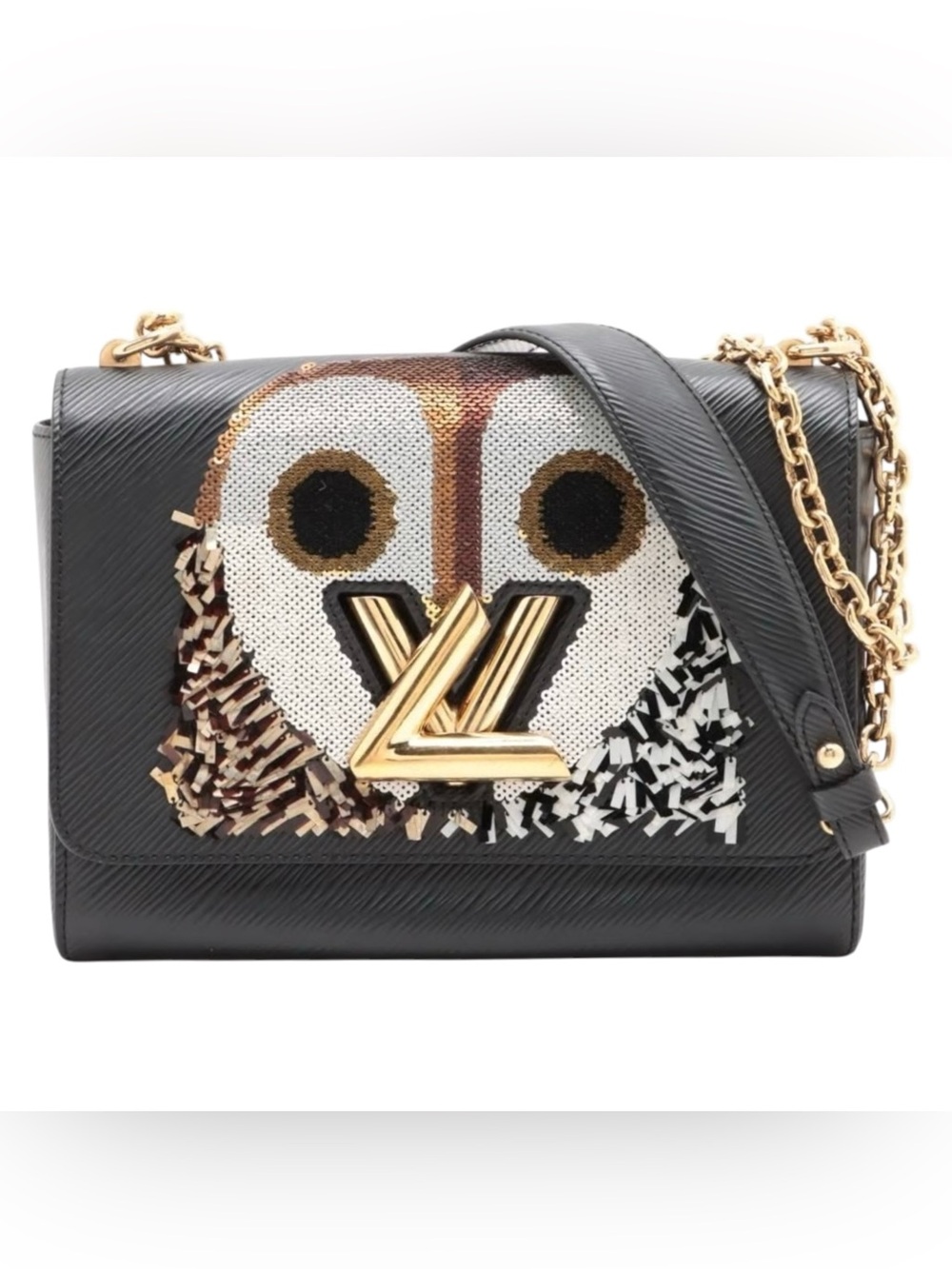 ✨🛍️ Louis Vuitton Black Epi Leather Sequin Owl Twist Shoulder Bag MM